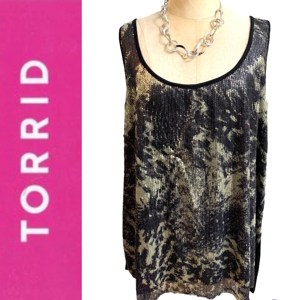 Torrid black and gold sequined camouflage tank top- 2